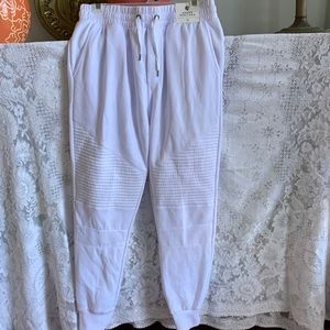 Brand new men’s Urban Heritage moto style joggers. White medium.